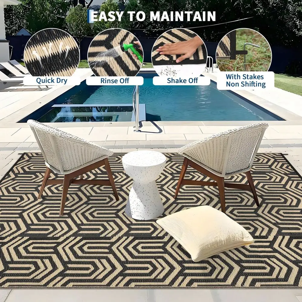 

Home Decor Geometric Outdoor Area Rug PP Plastic Straw Woven Waterproof Patio Carpet Portable Camping Mat For Balcony Deck Picn