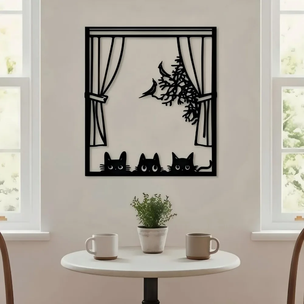 CIFbuy Metal Wall Art Peeking Cat Silhouette Plaque Nature Inspired Elegant Modern Hanging Decor Personalized Custom Gift