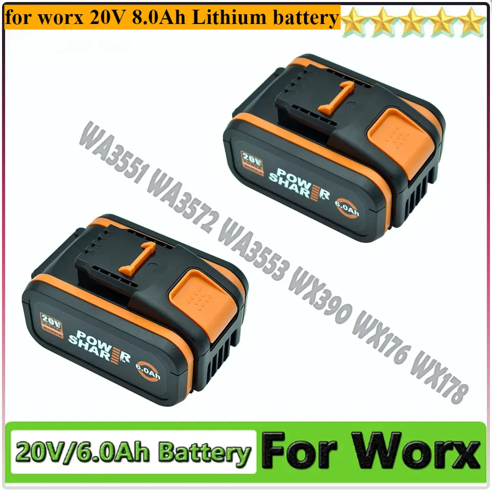 

8000mAh For WORX 20V high-capacity Lithium-ion Battery WA3551 WA3551.1 WA3553 WA3641 WX373 WX390 Rechargeable Battery T