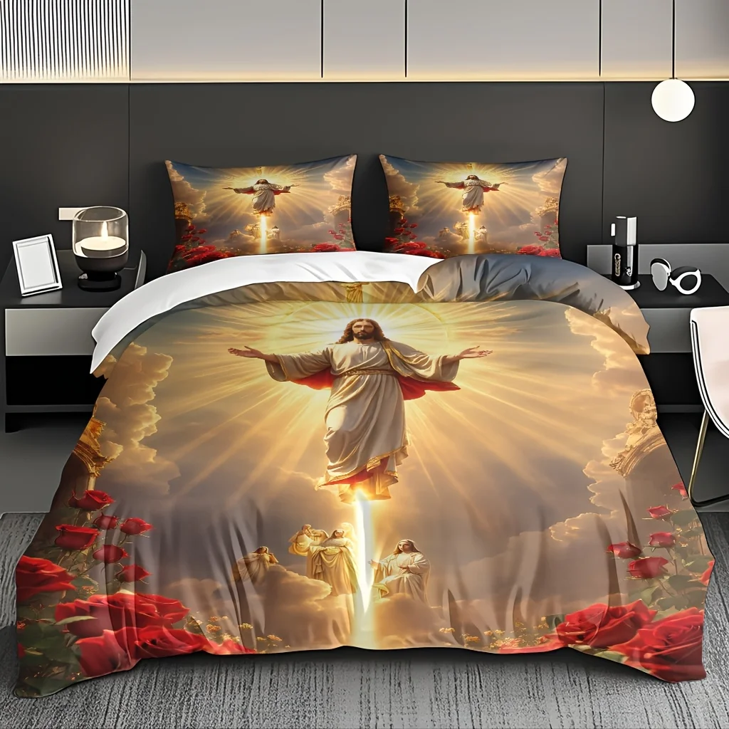 3pcs Comfortable Angel Theme Duvet Cover Set Soft High-Definition Digital Print Perfect Gift Soft, Breathable 100% Polyester