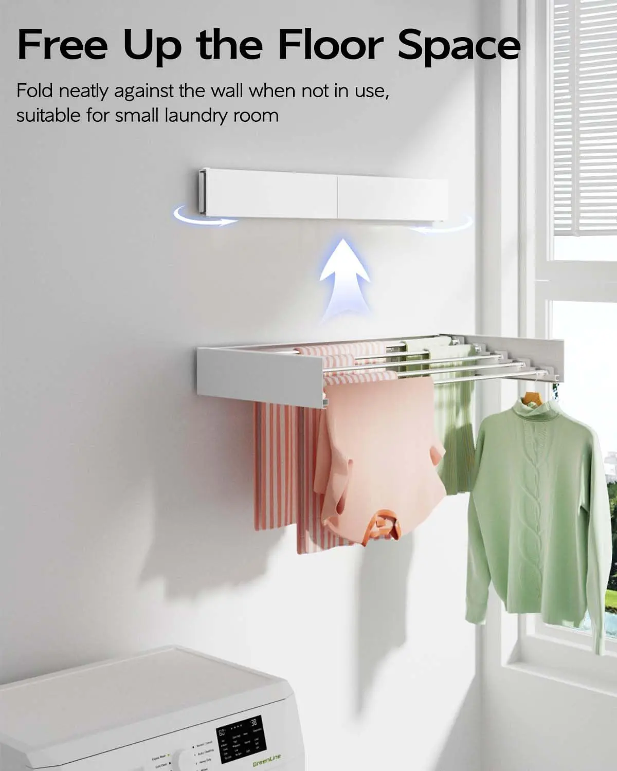 l Mounted Clothes Drying Rack, Foldable Wall Mount Laundry Drying Rack Folding Indoor, Drying Rack Clothing Collapsible,