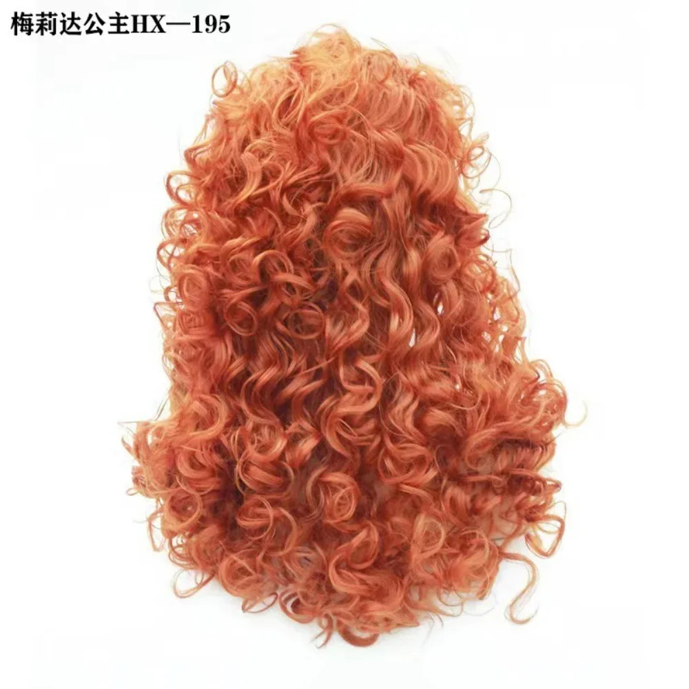 Brave Legend Merida Cosplay Wig Princess Long Curled Orange Wool Roll Halloween Party Dress Up Wig Headset