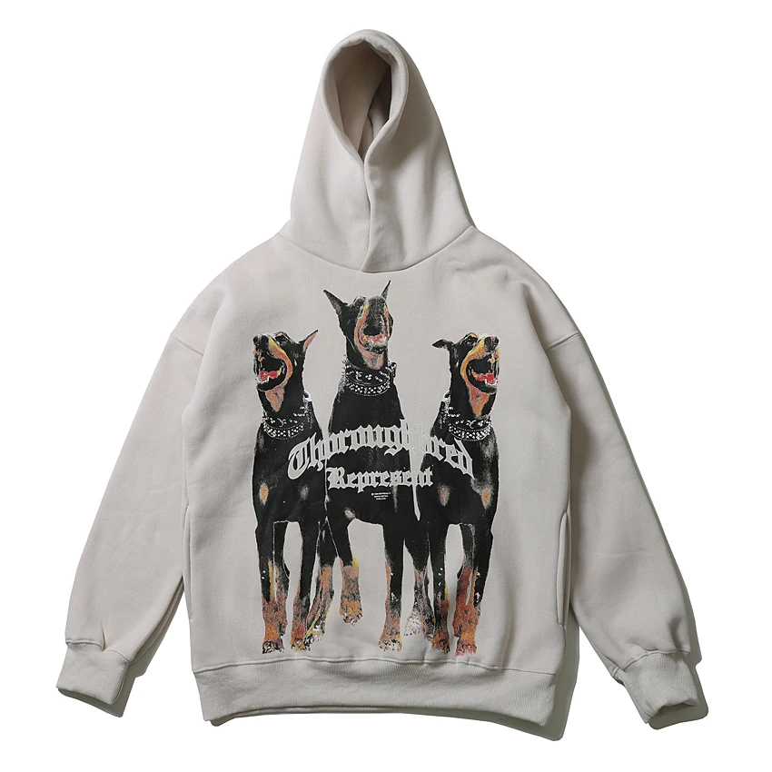 Felpe con cappuccio in pile con stampa Doberman alla moda Hip Hop pullover con cappuccio invernali Vintage felpe con cappuccio Streetwear da uomo e