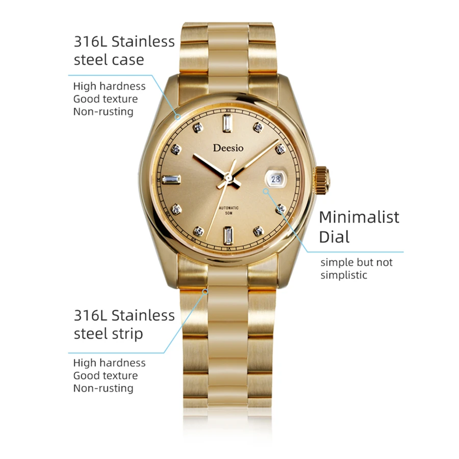 Deesio Luxury Automatic Mechanical Watches Japan Self-Winding Movement Waterproof 50M Couple Watch relojes de pulsera mecánicos