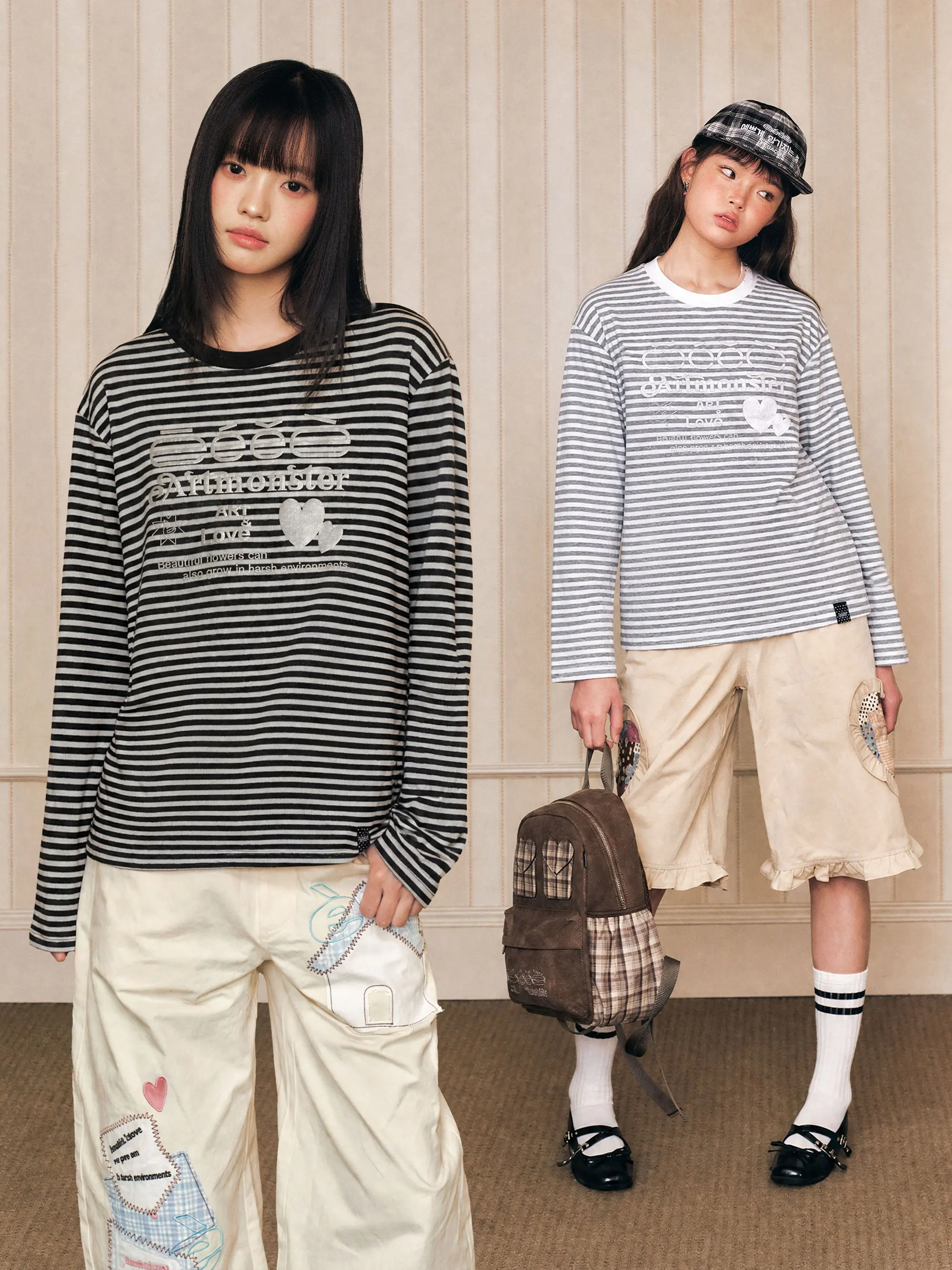 Retro Striped Knitted T-Shirt with Flashing Powder Long Sleeve Base Shirt Summer Youth Vitality Style round Neck Standard Fit