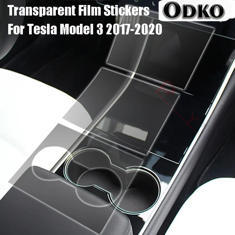For Tesla Model 3 2017-2020 Center Console Protective Film Transparent Film Stickers 3Pcs