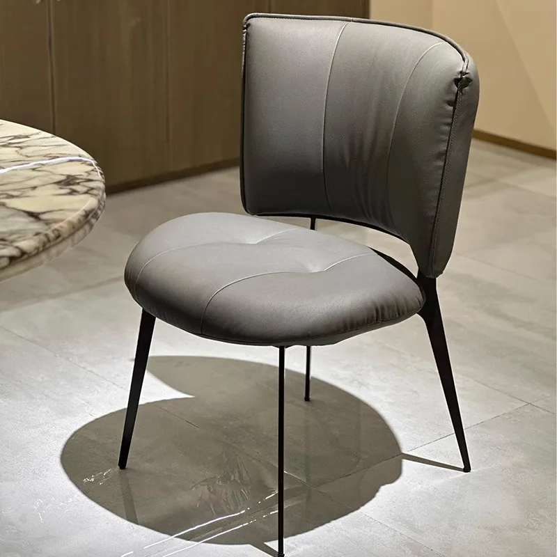 

Dining chair household backrest microfiber leather minimalist solid foot carbon steel super soft