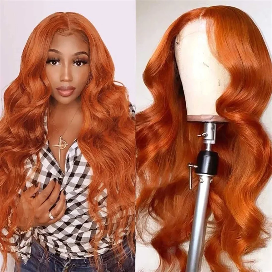 

Ginger Orange Lace Front Wigs Human Hair Pre Plucked Hairline with Baby Hair Body Wave 13x4 HD Lace Frontal Human Hair 88J Color