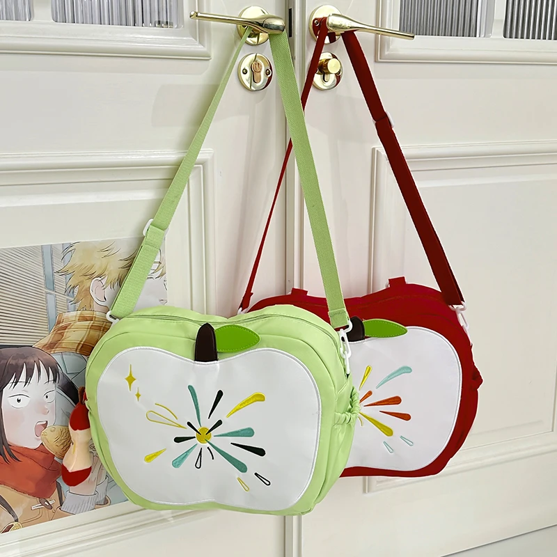 Fashion Cartoon Cute Apple Shape Backpack Bag for Women Colorful Embroidery Creative Fruit Design Nylon Shoulder Bag for Girls