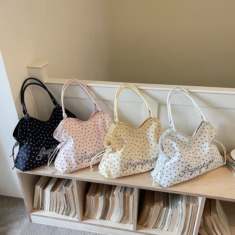 New Arrival Lazy Style Tote Bags Wrinkled Polka Dot Large Capacity Shoulder Bag Women Fashion Colorblock Commute Underarm Bag