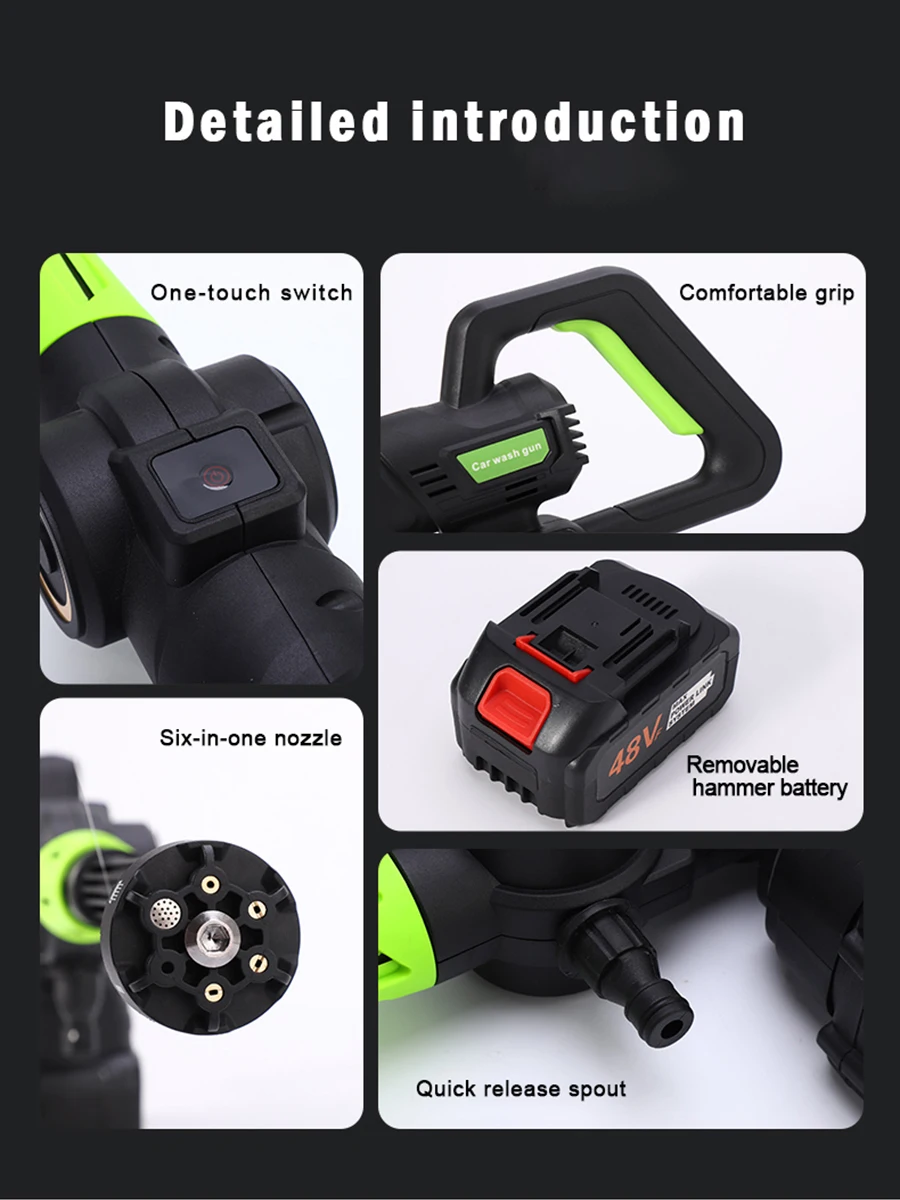 เครื่องทำความสะอาดแรงดันสูงแบบไร้แปรงถ่าน, เครื่องฉีดน้ำแบตเตอรี่4.0A 21V เครื่องทำความสะอาดปืนล้างรถไร้สาย120Bar
