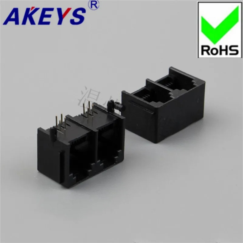 10 PCS 5521-2 Connection-6P2C-Band-90 Degree-Black-RJ11 Network Socket RJ45 Horizontal Lateral Socket