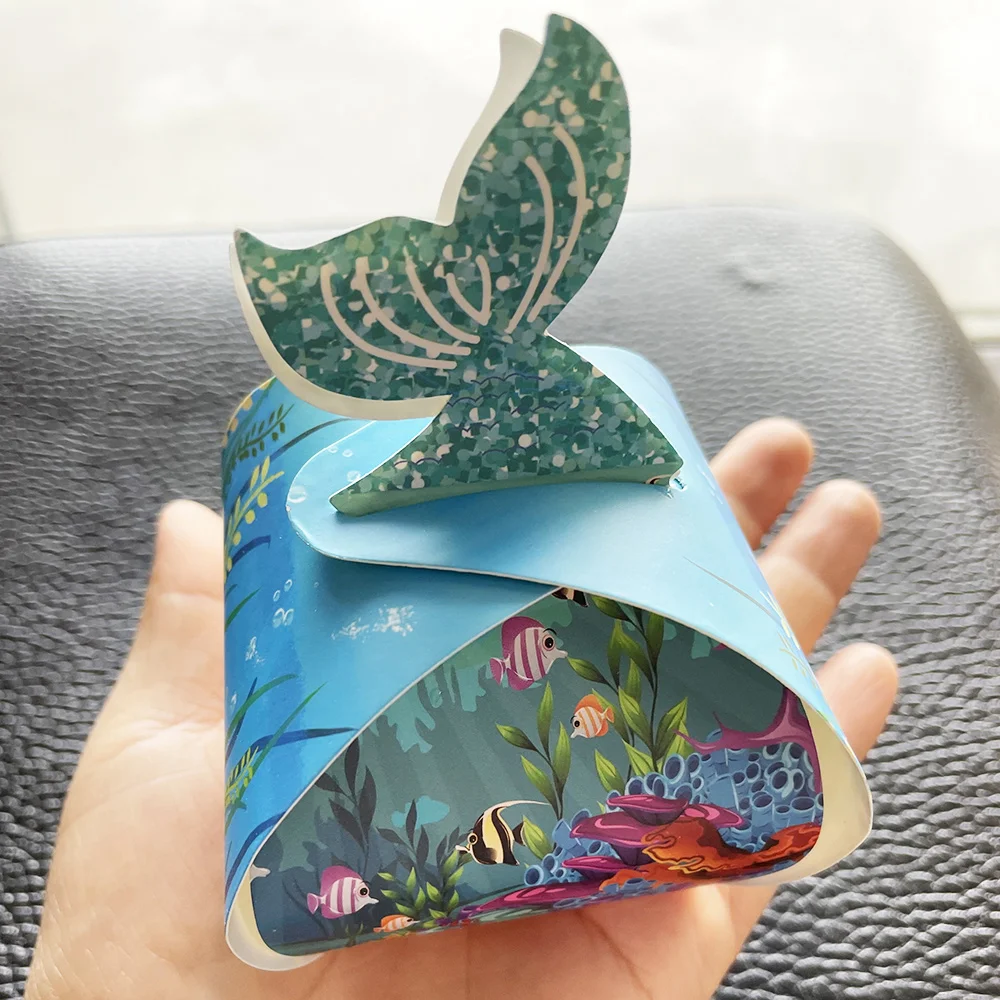 12 Stück Meerjungfrauenschwanz, kleine Meerjungfrau, Geburtstagsparty-Leckerli-Tasche unter dem Meer, Leckereien-Taschen, Süßigkeitenboxen, kleine Geschenke für Gäste – Detail 6