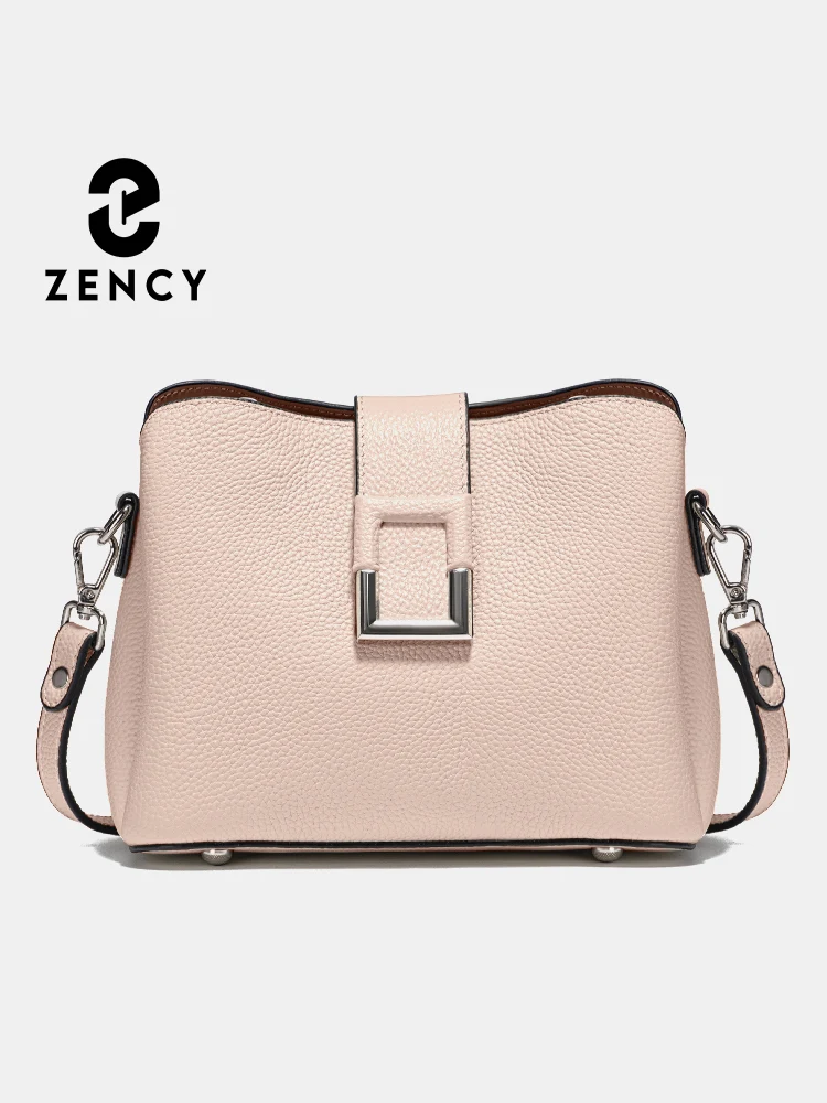 Zency Genuine Leather Designer Casual Shopper Shoulder Bag Commuter Large Bucket Handbag Women Tote Underarm Bags Cross Body Bag