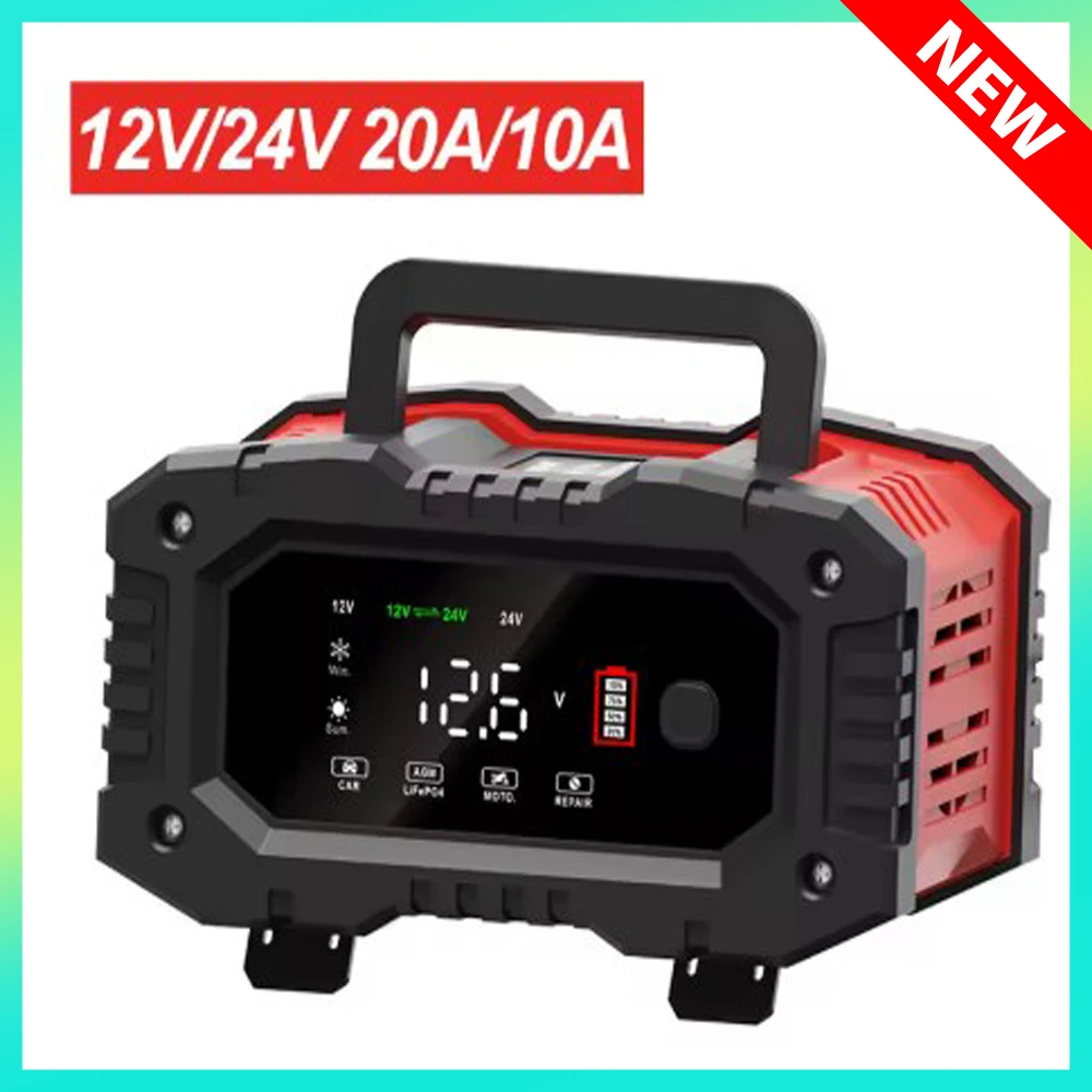 

NEW 20A/10A Fully Automatic Battery Charger 12v/24v 7-segment Smart Car Battery Charger for Agm Gel Wet Lead Acid Charging