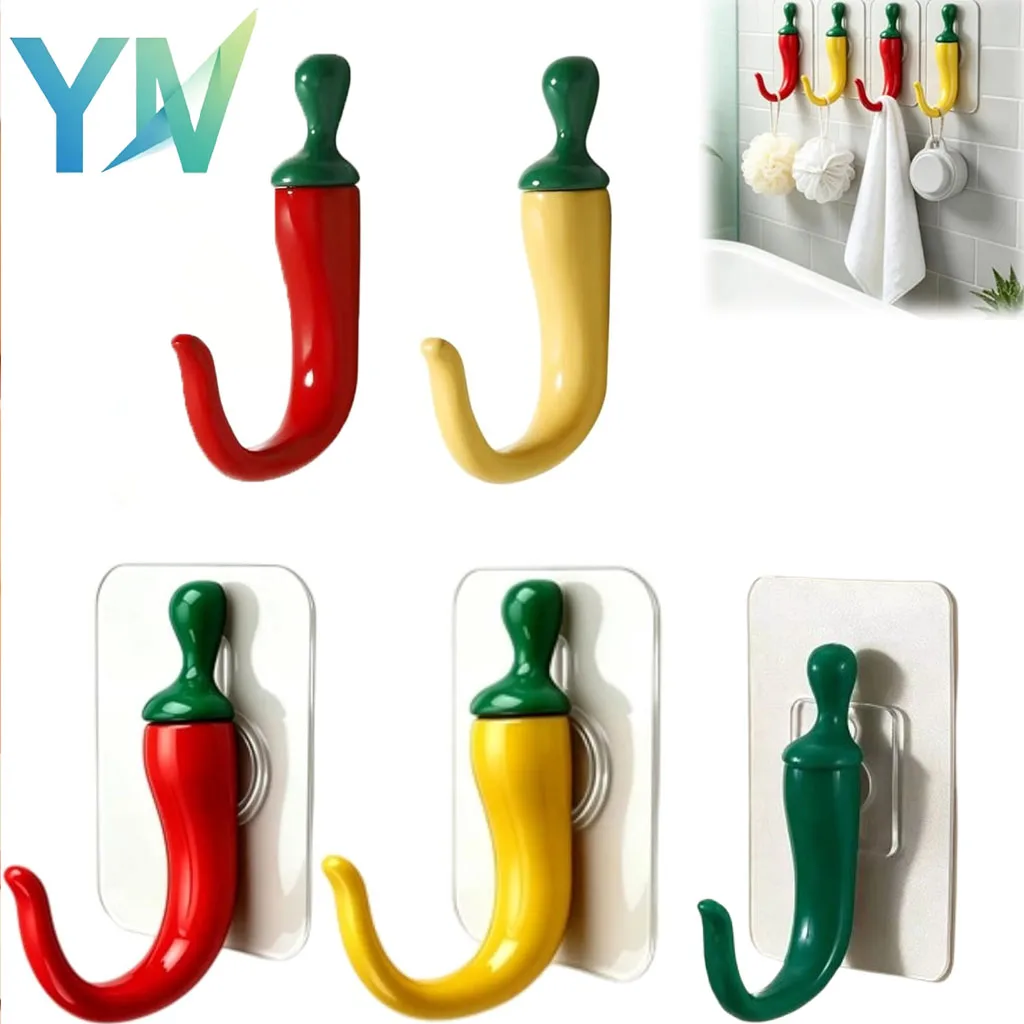 3-60pcs Cute Pepper Shaped Hook No Trace Adhesive Wall Mount Hanging Decor for Kitchen Office Keys Towel Accessories Organizer