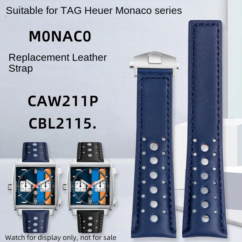 For Heuer perforated cowhide strap TAG Heuer Monaco CAW2211P  CBL2115 22mm watch band Bracelet replace fold buckle watch chain