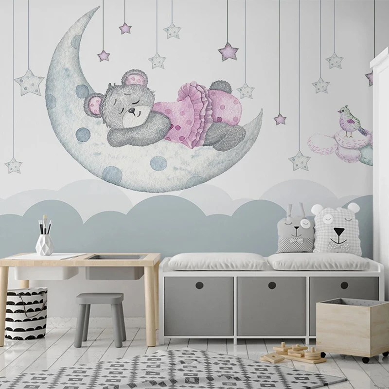 Benutzerdefinierte Wandbild Tapete 3D handgemalte Cartoon Mond Stern Kinderzimmer Schlafzimmer Hintergrund Home Decor Wandverkleidung Hintergrund