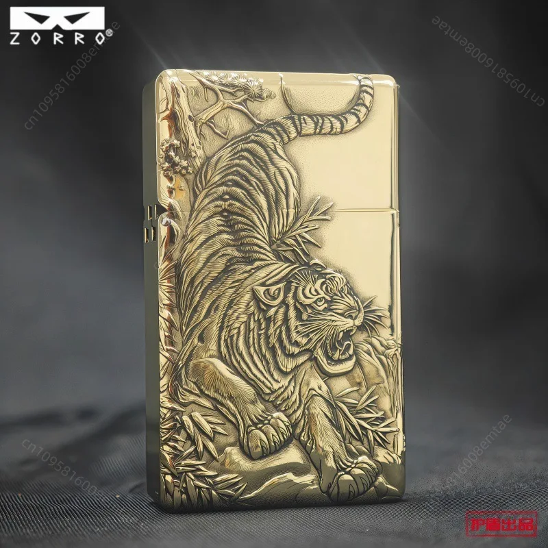 ZORRO new 538 brass narrow armor relief fuel lighter, classic windproof grinding wheel lighter, cigarette accessories,men's gift