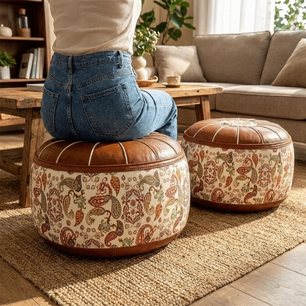 Multi-functional PU Leather Seat Cushion Cover Vintage Unstuffed Sofa Stool Cover Waterproof Folding Clothes Storage Bag Bedroom