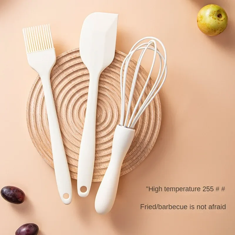 Conjunto de Utensílios de Silicone para Confeitaria 3 Peças: Espátula de Creme, Batedor de Ovos e Pincel de Óleo, Resistente ao Calor e Antiaderente, Ferramentas de Decoração de Bolos