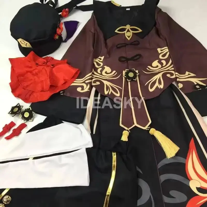 Costume, Uniforme, Parrucca e Scarpe di Hu Tao da Genshin Impact per Cosplay, Stile Cinese, Halloween, Donna