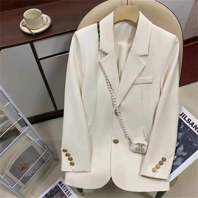 Fashion Blazer Coat for Women Long Sleeve Streetwear Office Jacket Solid Single Breasted Lapel 2024 New Spring Summer Coats