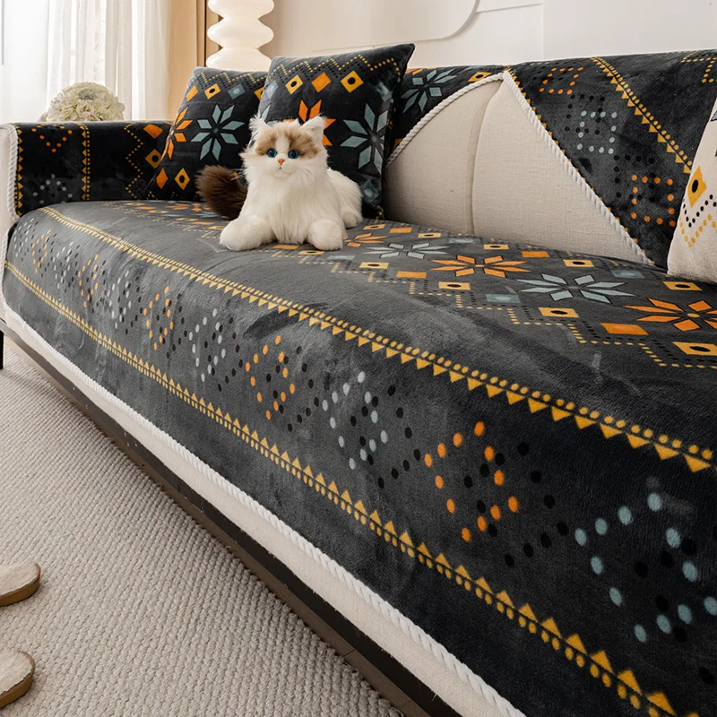 

Bohemian facecloth sofa cover universal living room sofa decorative anti cat scratch non-slip velvet sofa cushion
