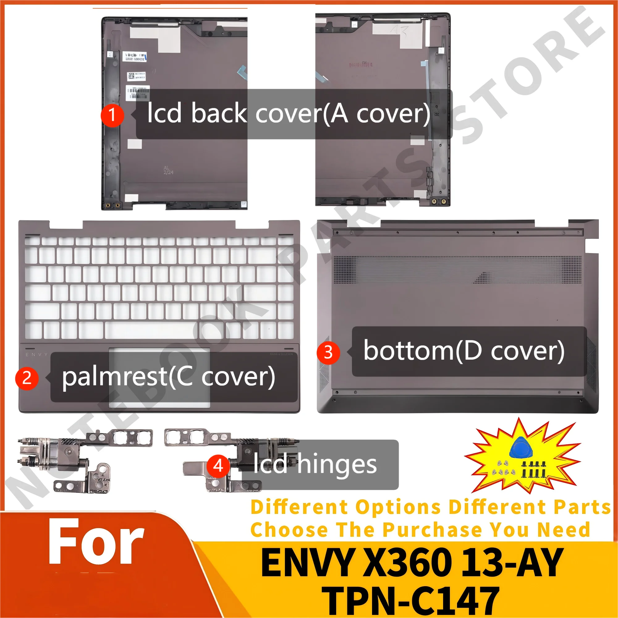 New Origin Covers For ENVY X360 13-AY 13z-ay TPN-C147 LCD Back Cover L94498-001 Top Lid Palmrest Bottom L94514 Brown 13.3 Inch