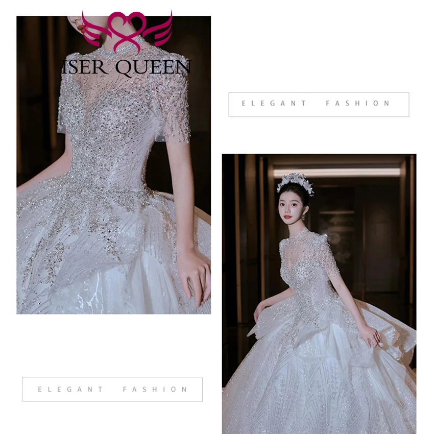 カスタマイズされたクリスタルビーズレースアップリケウェディングドレスボールガウン2025新作高品質シャイニーチュールボールガウンブライダルドレスWX0471