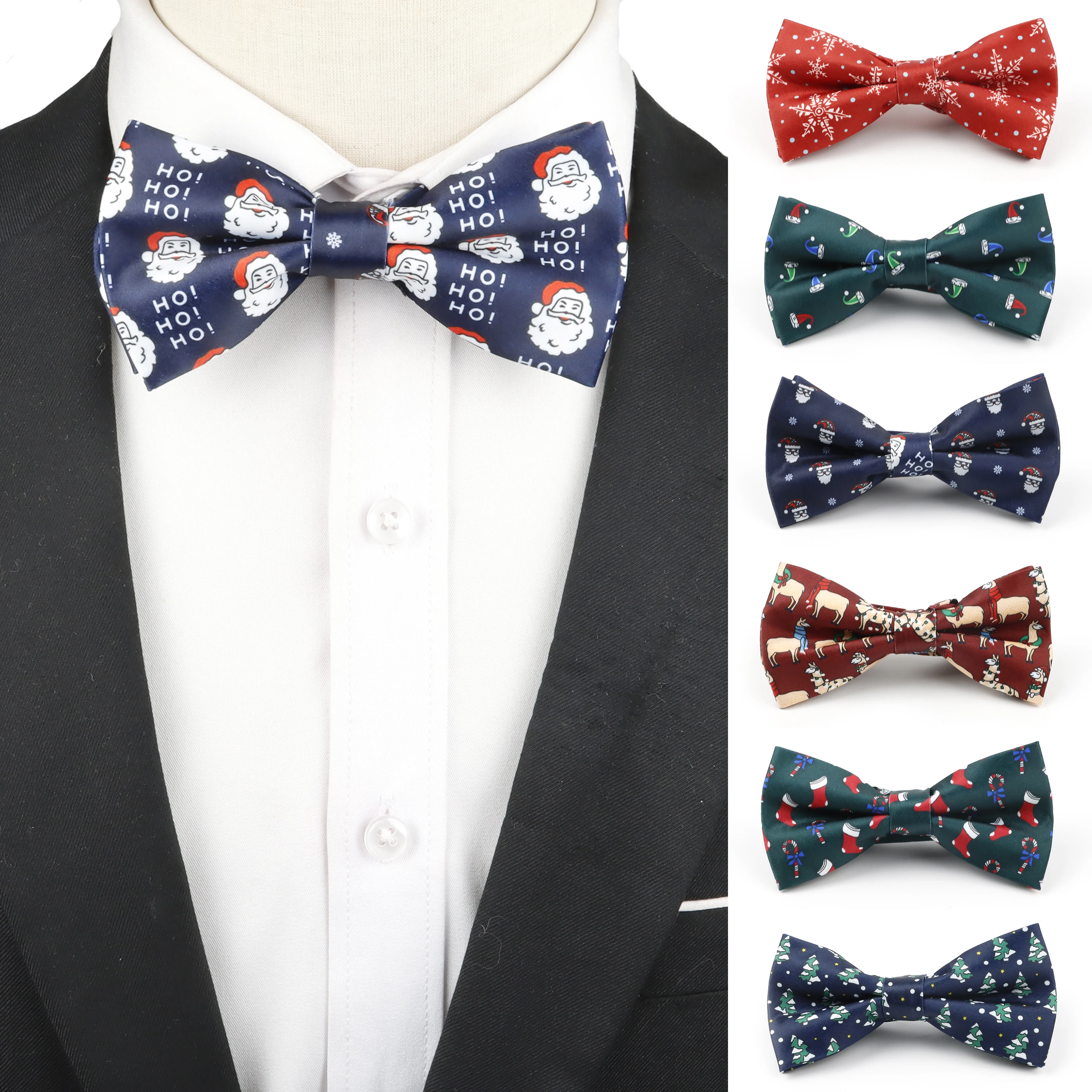 Blue Green Red Christmas Mens Bowtie Santa Claus Elk Snowflake Pattern Butterfly For Christmas Theme Party Cravat Accessories