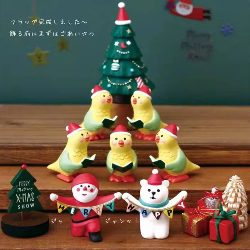 Japan Zakka Christmas Bear Model Mini Miniature Figurines Resin Craft Home Decoration Micro Landscape Desk Accessories