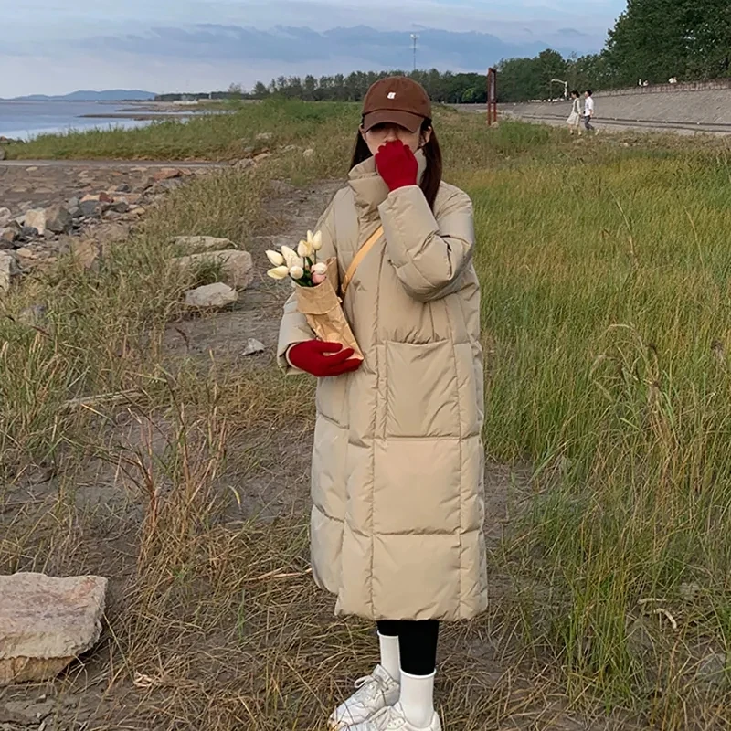 Chaqueta larga de plumas para mujer, abrigos cálidos de invierno, 2024