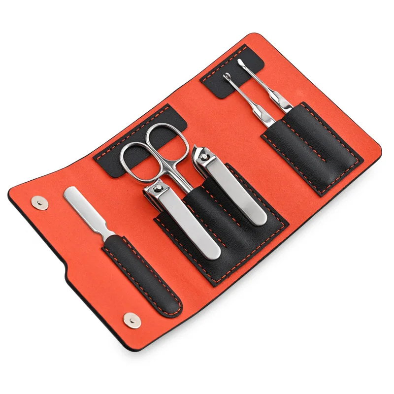 Manicure Set Personal Care Sets Nail Clippers Tools Stainless Steel Professional Nail Scissors Pu Case 6 Pcs Women And Men