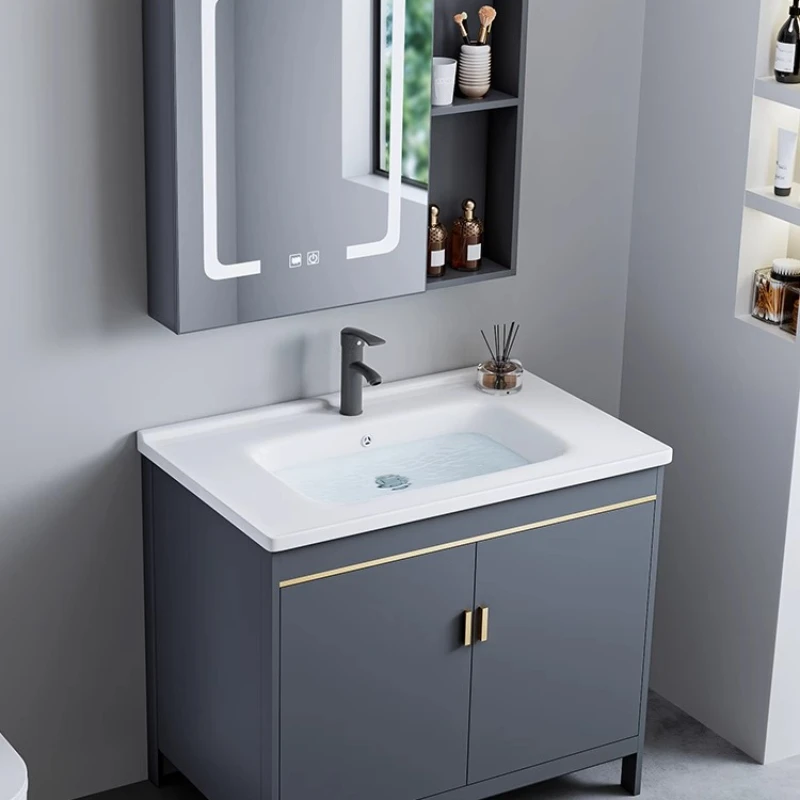 

Toilet Floor-to-ceiling bathroom cabinet combination Small apartment wash basin Ceramic wash table Household space aluminum