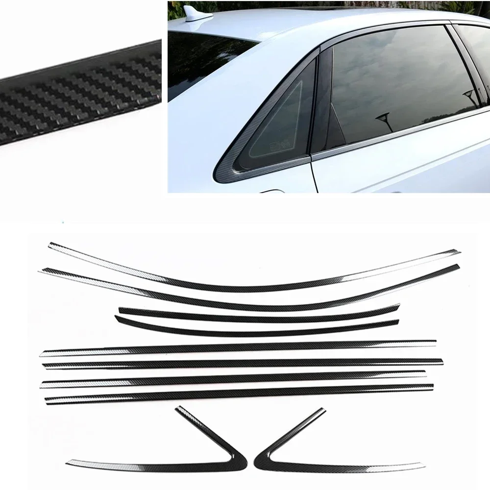 

New！ 10pcs Car Exterior Window Trim For Audi A3 S3 Sedan 2015-2020 Carbon Fiber Look Shade Weatherstrip Seal Strip Decor Sticker