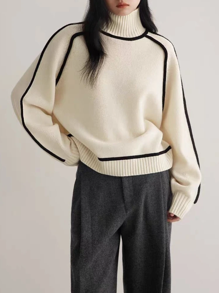 

Новинка осени/зимы, модный женский теплый свитер с высоким воротником и длинными рукавами, элегантная вязаная толстовка с капюшоном, половина