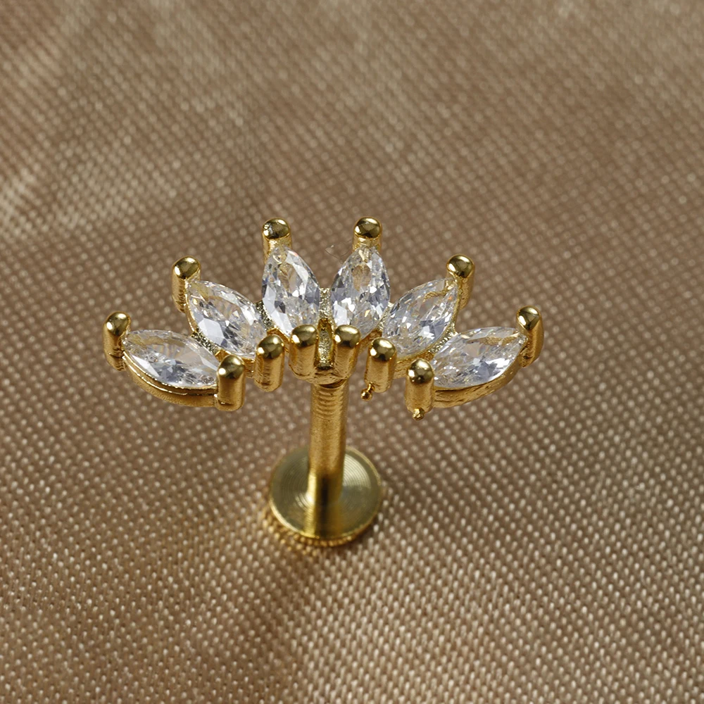 1PC Pure Titanium Zircon Flower Ear Cartilage Piercing Stud Earrings Heart Star Moon Helix Conch Screw Back Earring Women