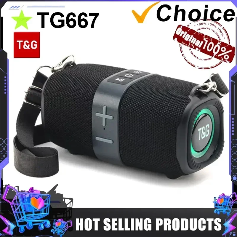 TG667 Altoparlante Bluetooth portatile con luce a LED a tracolla per esterni Piccolo e alto livello di aspetto compatibile con USB/AUX/TF/FM