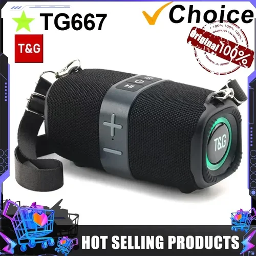 TG667 Altavoz Bluetooth portátil con luz LED cruzada para exteriores, nivel de apariencia pequeño y alto, Compatible con USB/AUX/TF/FM
