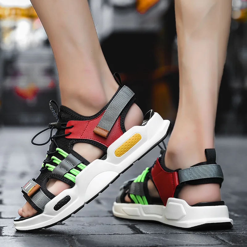 2022 New Fashion Gray Platform Sandals for Men Comfortable Hook Loop Summer Shoes Casual Men Outdoor Non-slip Beach Sandals Men