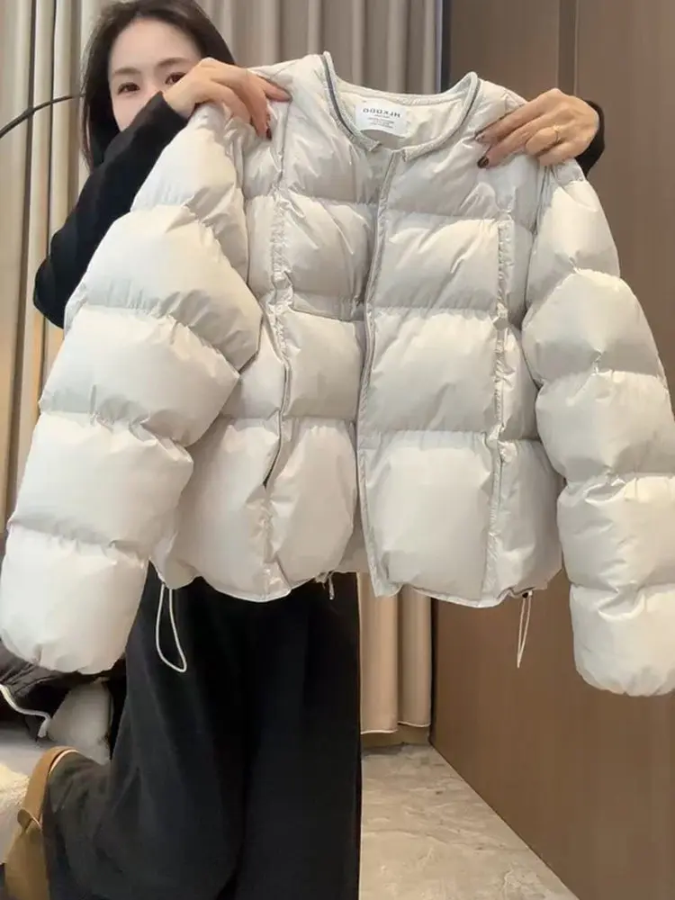 

Women's Thiened Cotton Jaet ort Outerwear Dstring round Ne Winter Faion Small Size Korean Sle Commute Clothes
