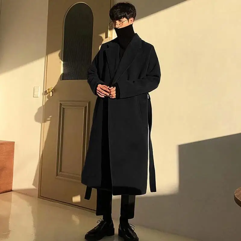 Men's Wool Blend Trench Coat Long Over Knee Thickened Loose Plus Size Winter Warm Outerwear 2026 New