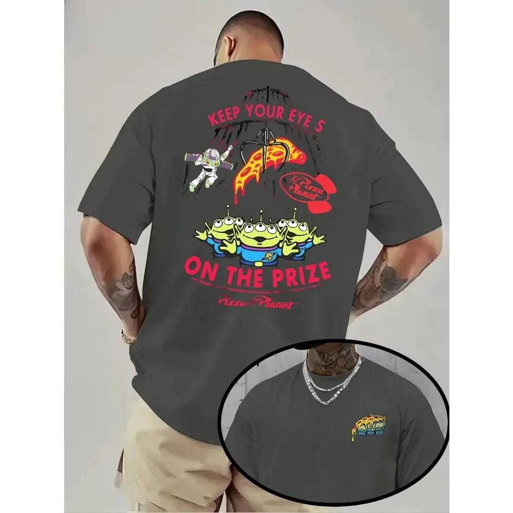 2025 الخريف قصة لعبة البيتزا كوكب الغريبة نمط القطن عادية فضفاض زوجين الرجال والنساء تي شيرت كامل