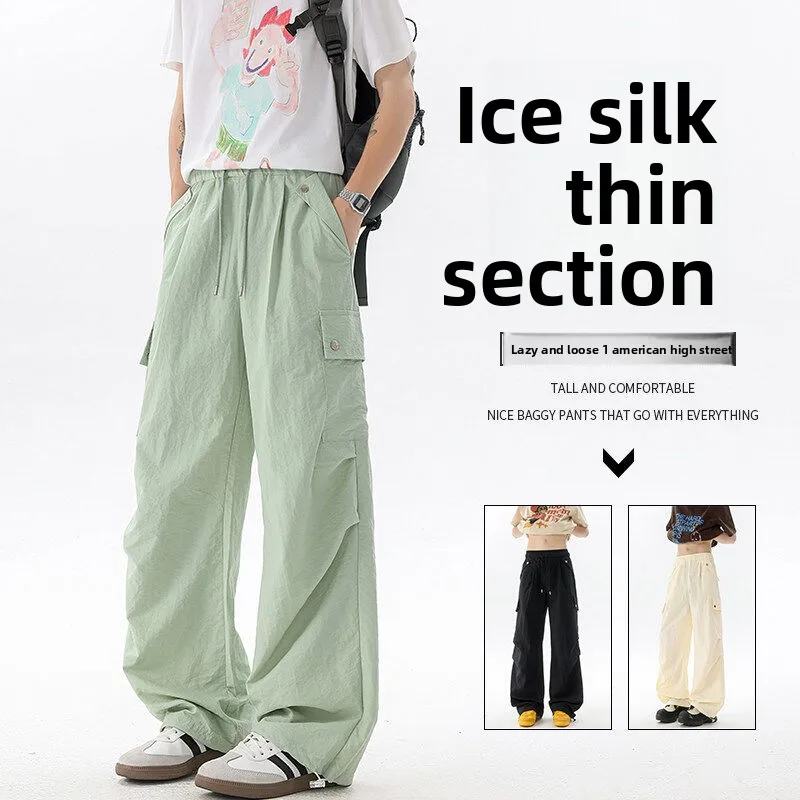 Sommer Eis Seide Qui Dry männer Lange Größe plus Casual Hosen Lose Gerade Bein Arbeitskleidung Hosen Faionable Jugend Sle