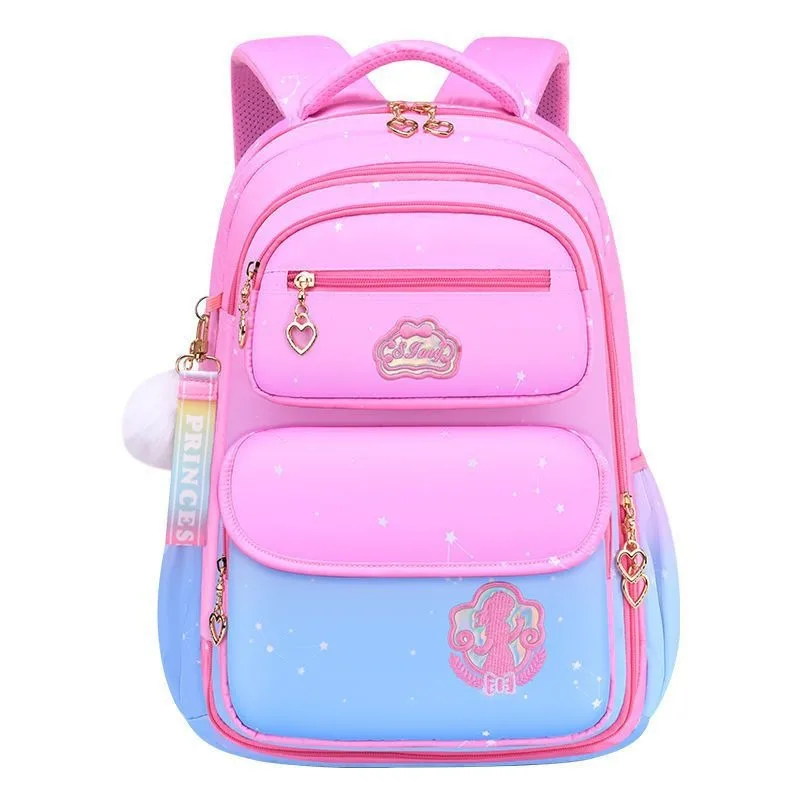 Gradient-colour Kid Backpack Primary Student Schoolbag Girls Cute Backpack Side-opening Book Bag Large Multiple Pockets Rucksack