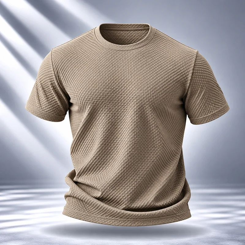 Crew Neck Mens Short Sleeve Tee Fine Workmanship Durable Stitching Premium Waffle Fabric For Travel And Leisure Activities
