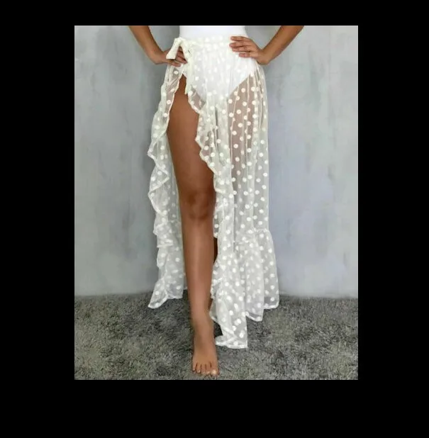 Women Beach Mesh Sheer Skirts Swim Wear Bikini Cover Up Wrap Long Sarong Pareo See Through Ladies Clothes Holiday Fashion New