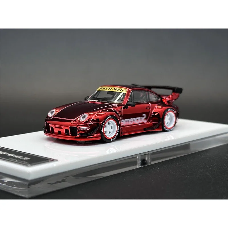 FS 1:64 RWB 993 GT Tail Chrome Red With Wheel Hub Diecast Car Model Collection Miniature Fast Speed