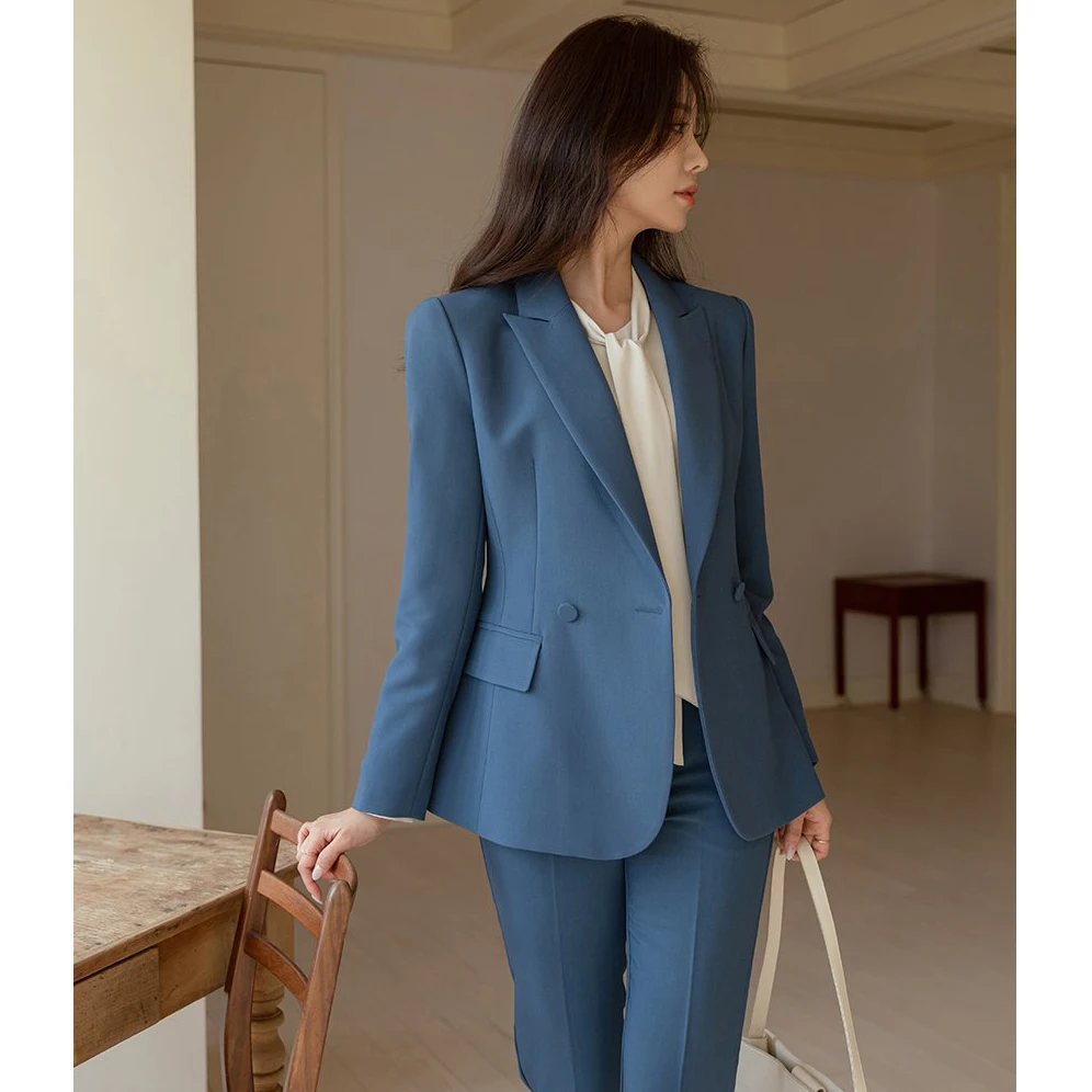 Fashion Ladies Pant Suit Formal Women Office Business Work Wear Blazer And Trouser 2 Piece Set with Pocket Chic Female Clothes